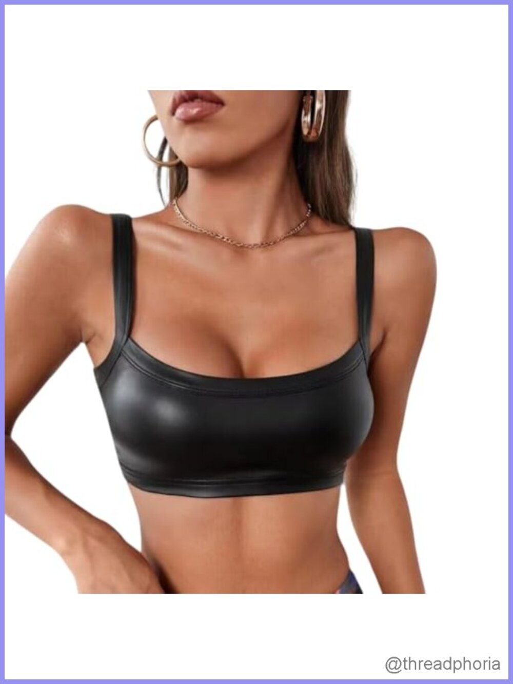 PVC Leather Square Neck Sleeveless Crop Top Punk Bodycon Tank